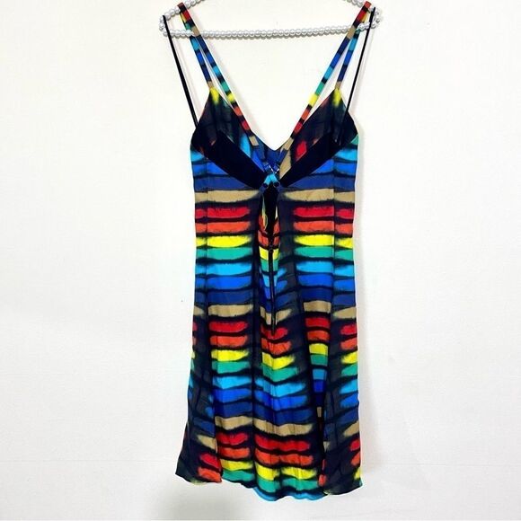Alice + Olivia Alves Rainbow Black Tie Dye Cross Back A-Line Mini Dress SIZE 2 - Picture 3 of 6
